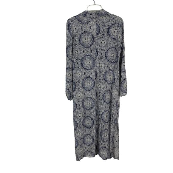 Indiska Boho Maxi Dress Kaftan Style Tassels Blue Paisley M 100% Viscose - Picture 2 of 7